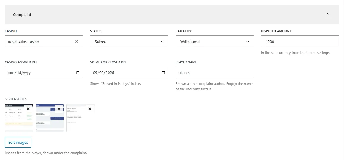 Complaint fields