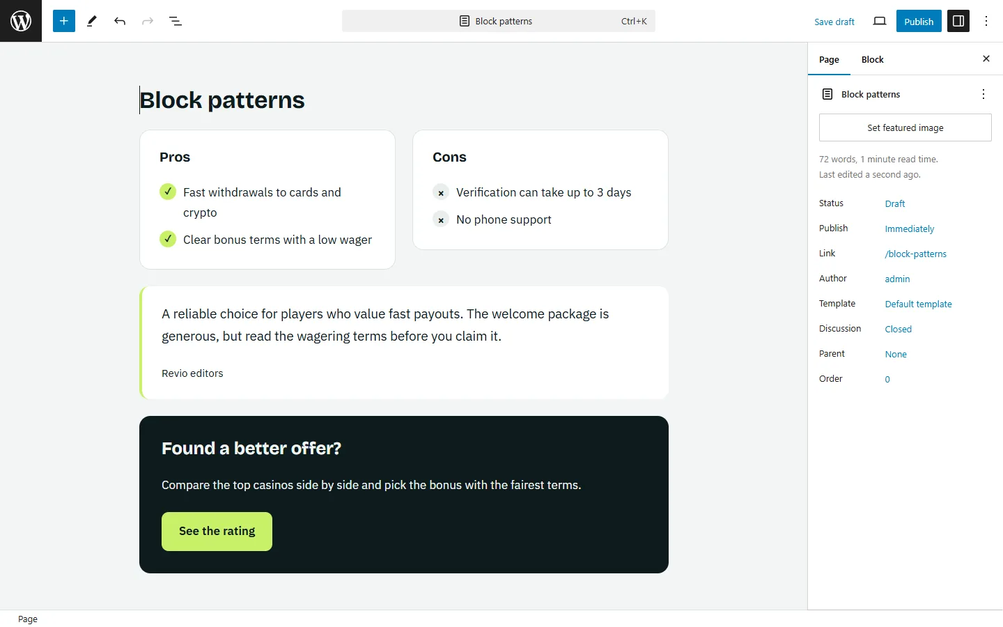 The three Revio patterns in the editor