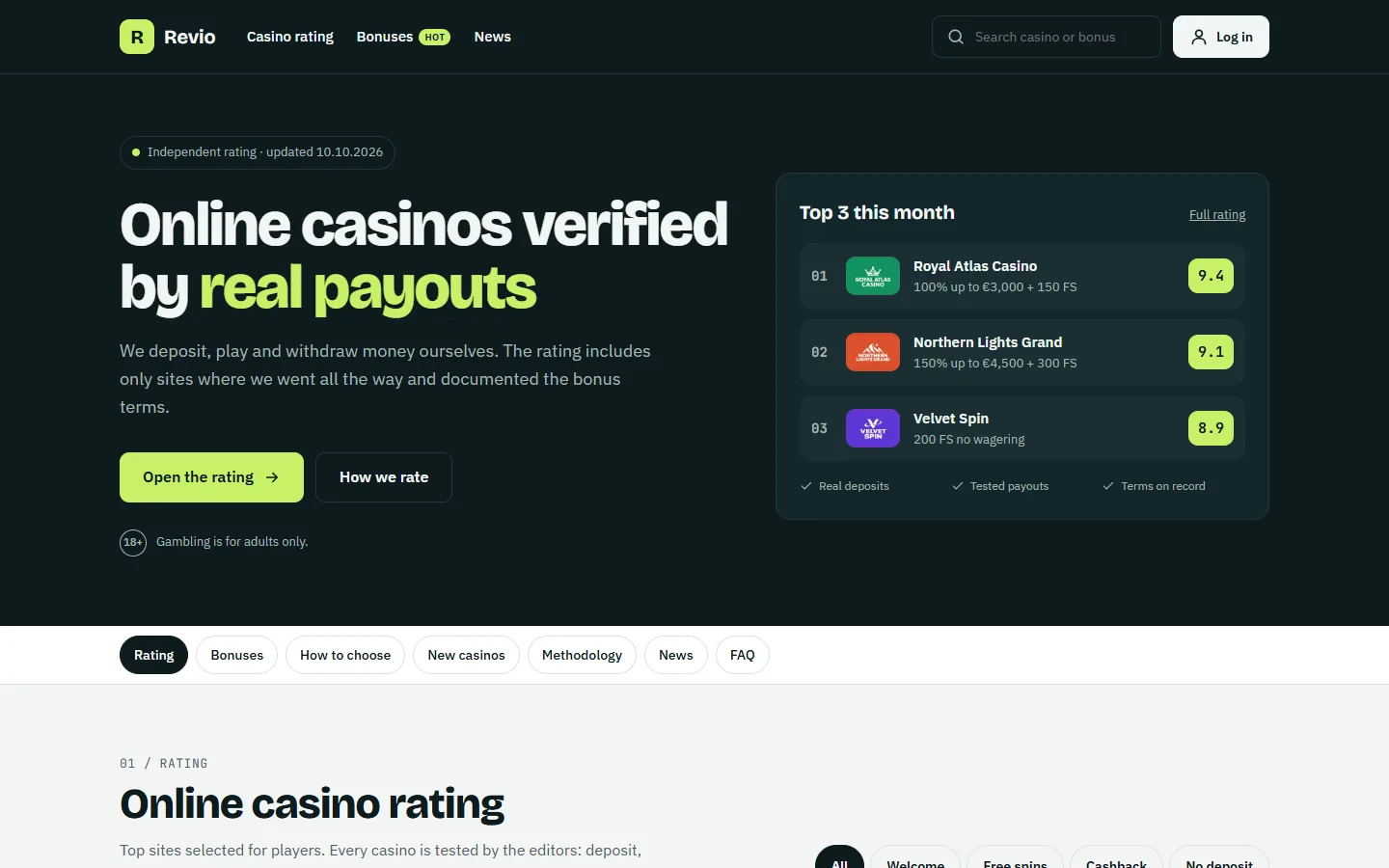 Home page of Demo 1 built from blocks