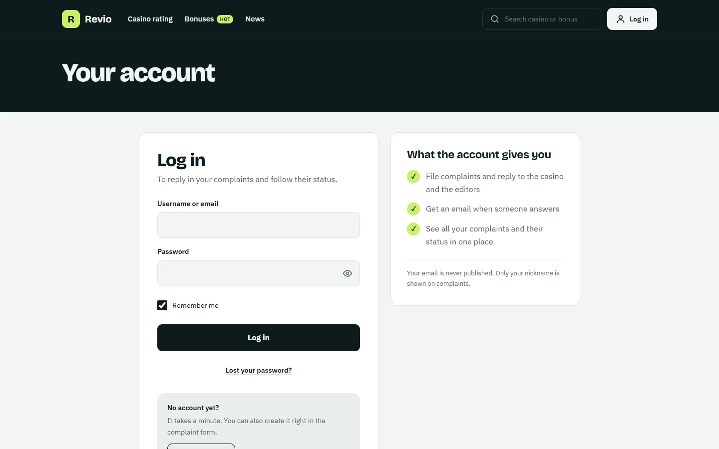 Log in form